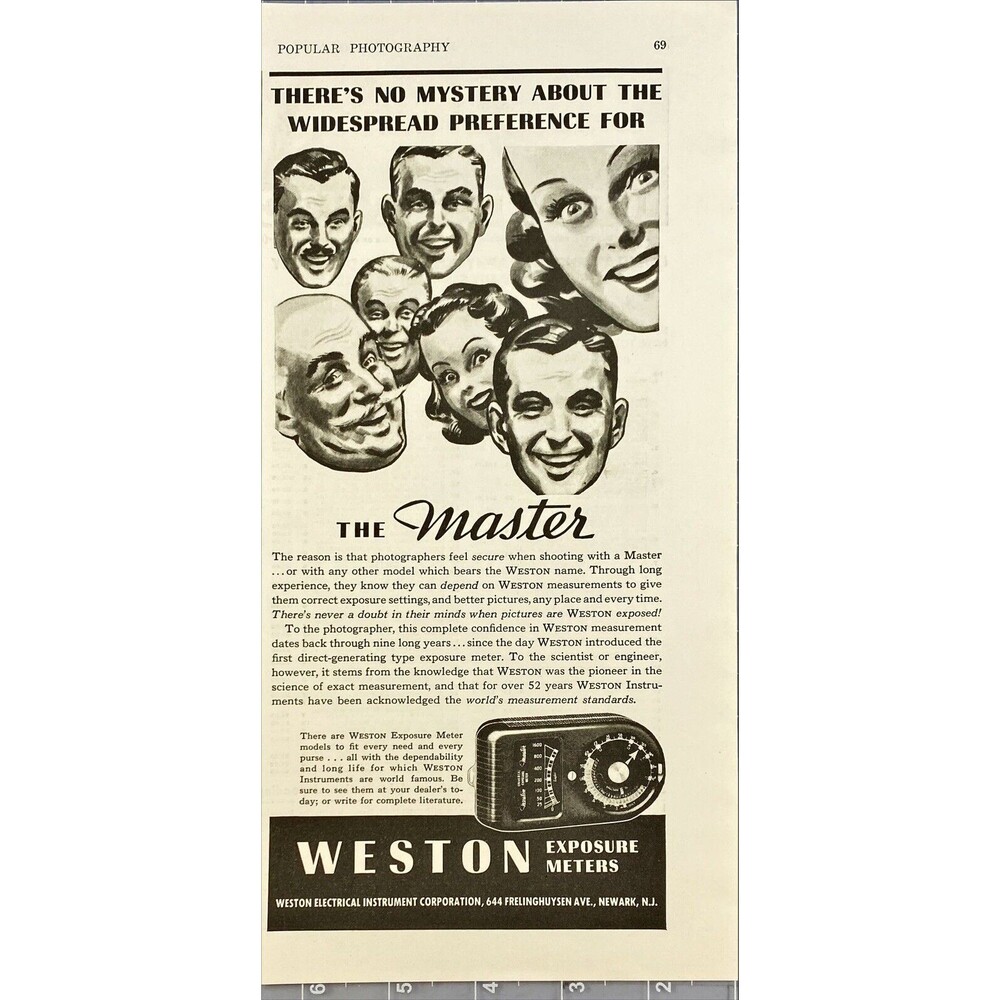 Weston Exposure Meters "There's no mystery about the MASTER Meter" Print Ad 1941